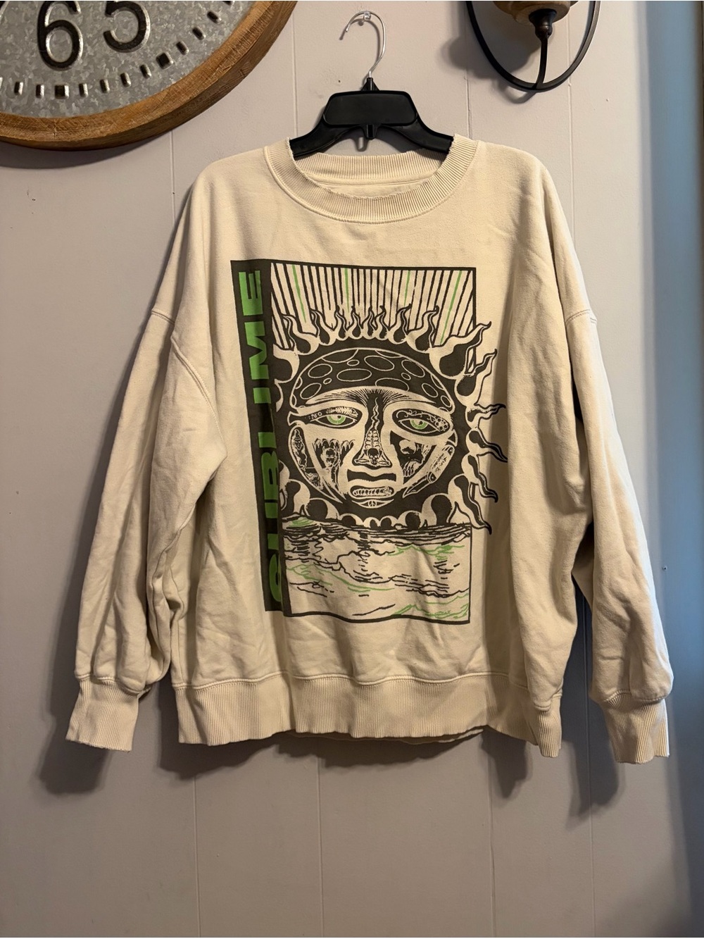 Cream Graphic Crewneck Sublime Sweatshirt with Lime Green Accents